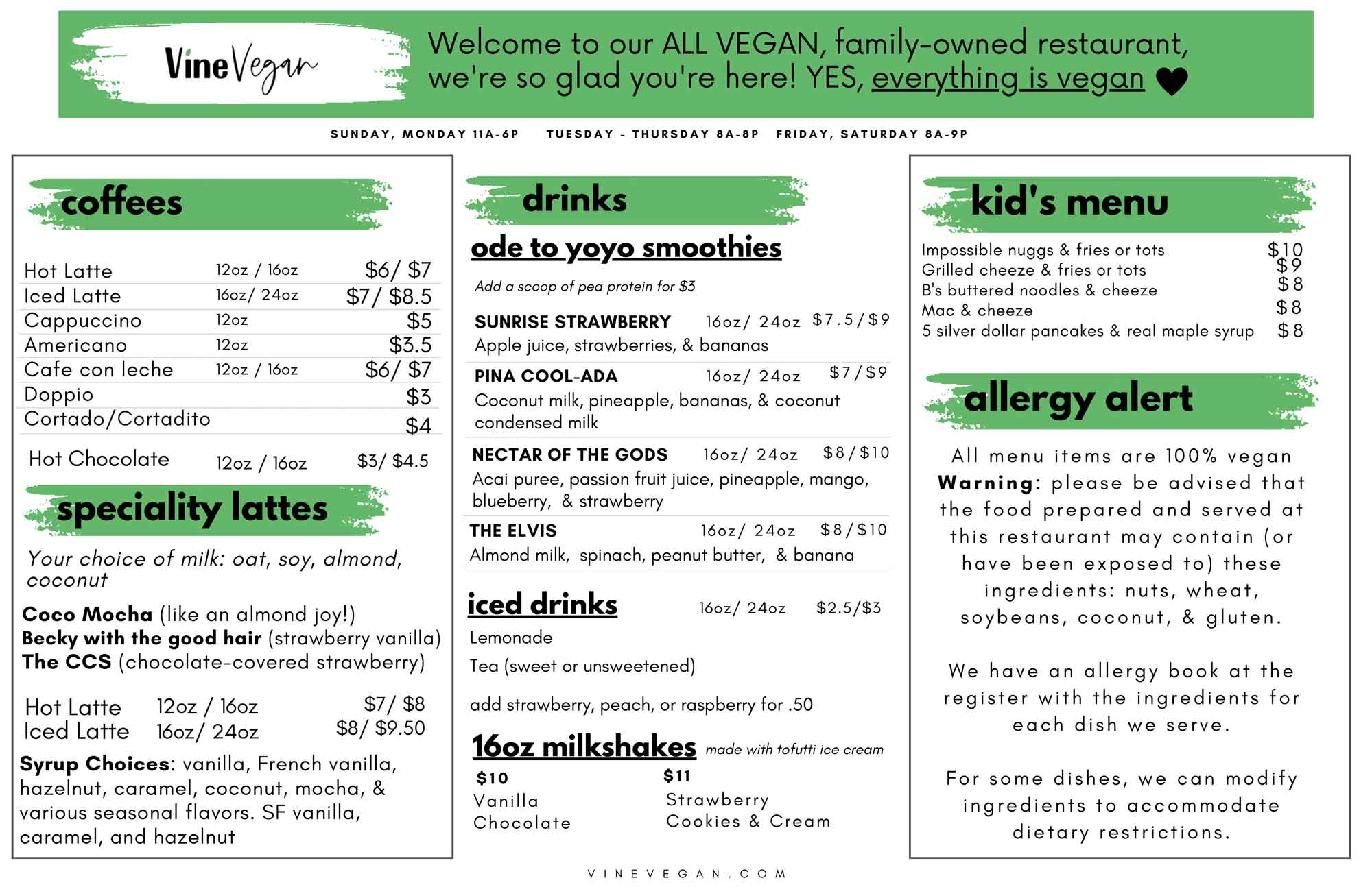 vinevegancoffeesmenu